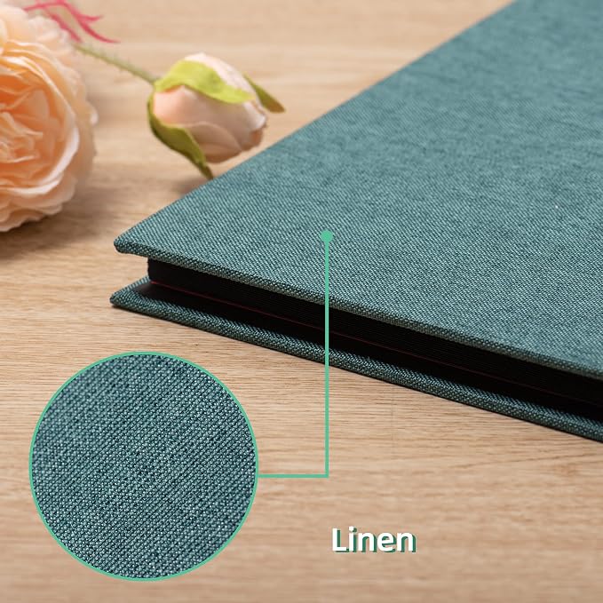 Photo Album Self Adhesive Scrapbook 3x5 4x6 5x7 6x8 Magnetic Album DIY Scrap Book 11x10.6 Inch 40 Black Sticky Pages Linen Cover DIY Photo Album(Dark Green) - Image 5