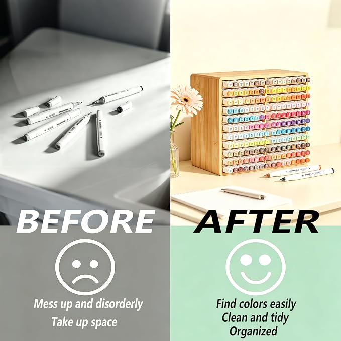 Bamboo Marker Organizer, Holds 176 Markers with 22 Compartments | Wooden Desktop Storage Holder For Alcohol Markers,Pens,Pencils,Art Brushes, Stationary Organizer for Home, Classroom, Office - Image 8