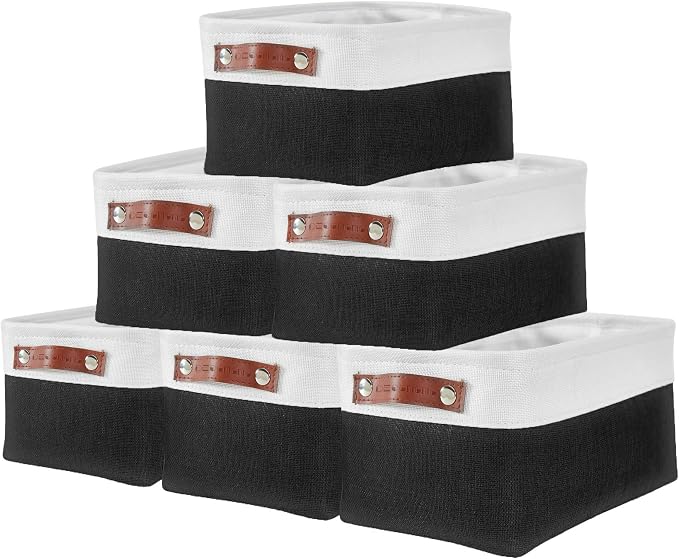 DECOMOMO Small Storage Basket, Closet Storage Bins | 6 Pack Baskets for Organizing Shelves, Decorative Linen Closet Baskets (Black & White) by DECOMOMO
