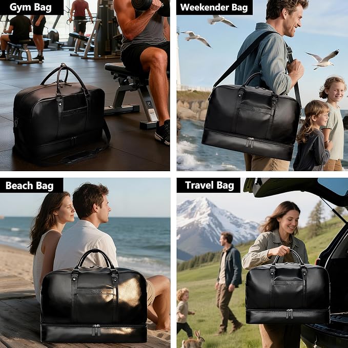 Large 4-in-1 Leather Duffle Bag for Travel Weekender Overnight Hospital Gym Bag for Men & Women, Carry On Airline Approved Personal Item Duffel Garment Bag Luggage with Shoe Compartment & Toiletry Bag - Image 6