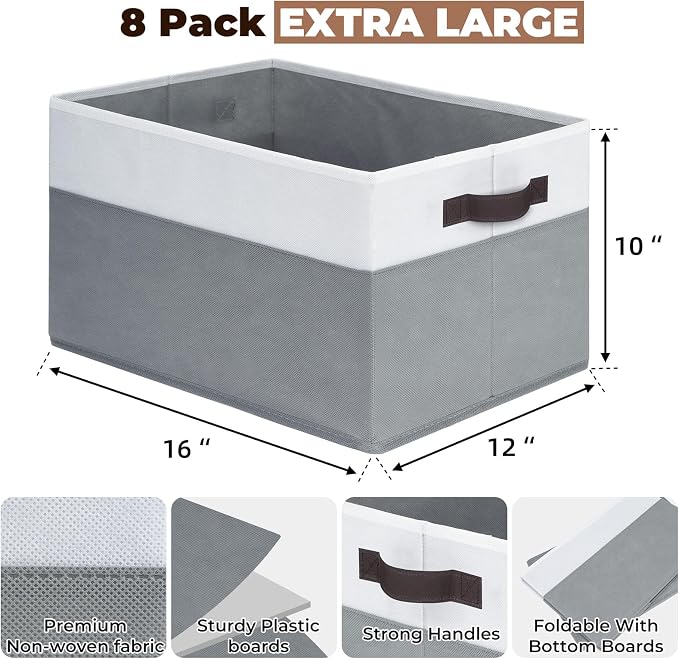 8 Pack Closet Organizers and Storage Bins - Extra Large Storage Baskets for Organizing - Clothes Storage Bins for Shelves -Foldable Organizer Bins Totes for Toy Blanket, Dorm Room Essentials - Image 2