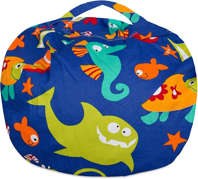Posh Stuffable Kids Stuffed Animal Storage Bean Bag Chair Cover - Childrens Toy Organizer, Large-38 - Canvas Sea Creatures on Blue - Image 6