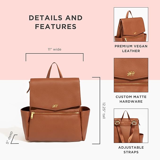 Freshly Picked Mini Diaper Bag II Backpack – Premium Vegan Leather Small Baby Bag without Changing Pad, Compact, Lightweight & Stylish for Moms On-the-Go, Cognac - Image 3