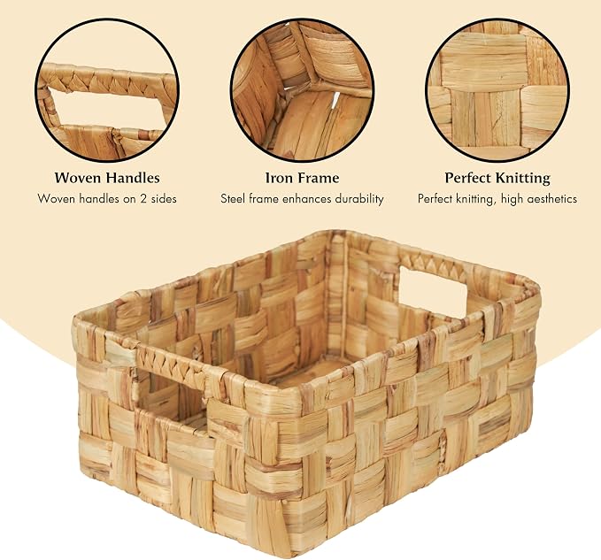 Vatima Jumbo Wicker Storage Basket, Large Hyacinth Organizer, 16.9x12.1x7.1H Inches - Ideal for Home Shelving and Pantry Storage - Image 3