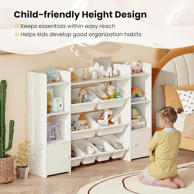 Costzon 56'' Kids Toy Storage Organizer with 8 Removable Bins, 4-Tier Toddler Bookshelf Cubbies, Preschool Children's Montessori Bookshelf w/6 Large Cabinet for Playroom, Daycare, Kids Room, Classroom - Image 7