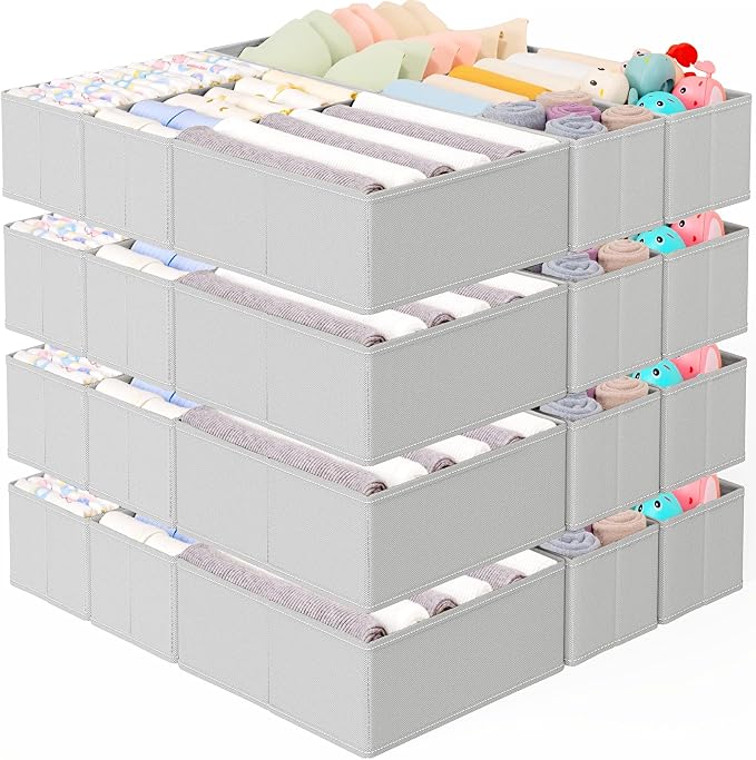 26 Pack Drawer Organizer for Clothes, Foldable Dresser Dividers with 3 Sizes, Fabric Storage Bins – Gray by Criusia