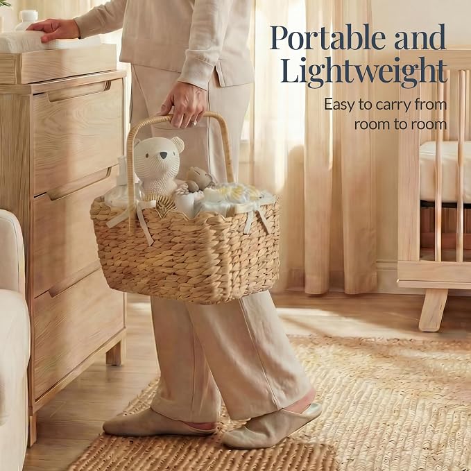 Best Choice Products Baby Diaper Caddy Organizer, Large Portable Handmade Nursery Basket w/Removable Divider & Handles, Handwoven Changing Table Storage Bin for Nursery Organization - Natural - Image 7
