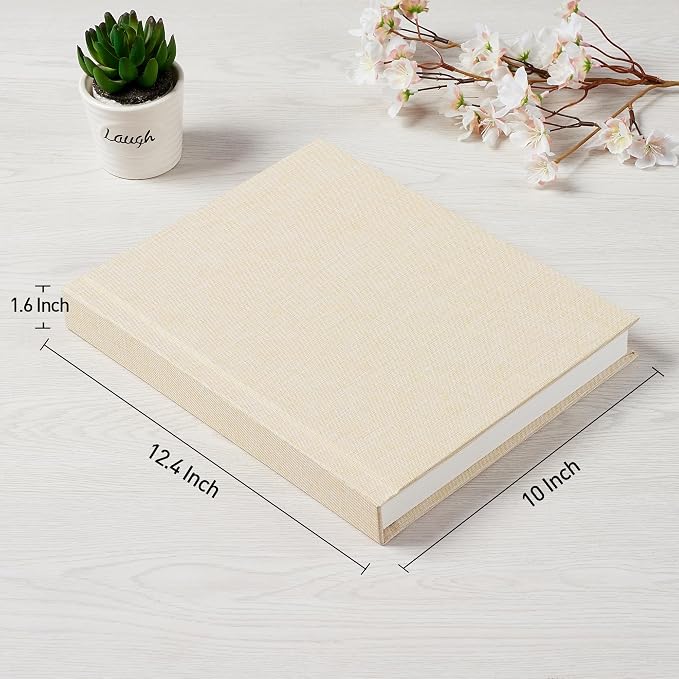 Pssoss 8x10 Photo Album with Writing Space, Linen Cover, 20 Photos, Beige | High-GSM writable pages with easy slip-in pockets for weddings, baby photos, family memories, travel, and anniversaries. - Image 2