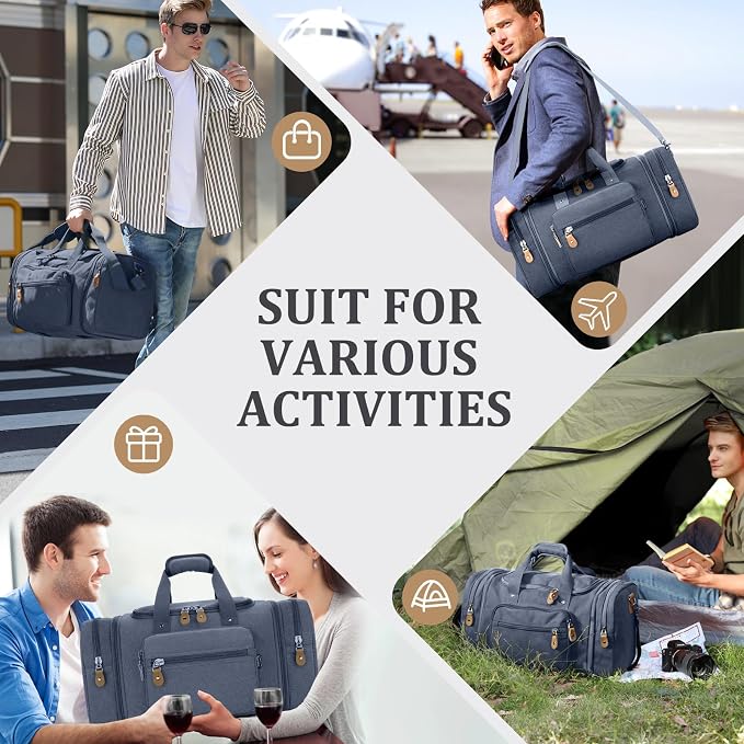 Gonex Canvas Duffle Bag, Expandable 50L Travel Overnight Weekender Bag | for Men, Multiple Pockets, Carry-On Size, Durable Zippers, Detachable Strap, Denim Blue - Image 7