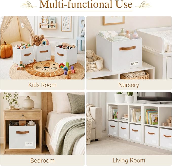 Storage Cubes 8 Pack, 11 Inch Fabric Storage Cubes Organizer Bins with Labels, Odor-Free & Sturdy PP Structure, Cubby Baskets for Closet, Shelves, Toys & Nursery (White) - Image 7