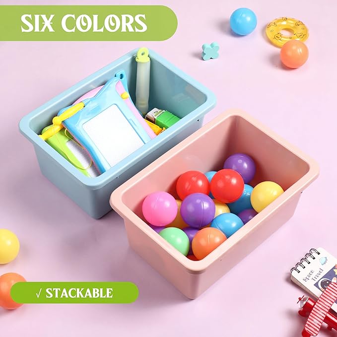 Thyle 12 Pieces Plastic Cubby Bins with Labels Classroom Book Bins Stackable Storage Container Durable Toy Storage Organizer Baskets for School Classroom Office (Simple,Morandi Color) - Image 5