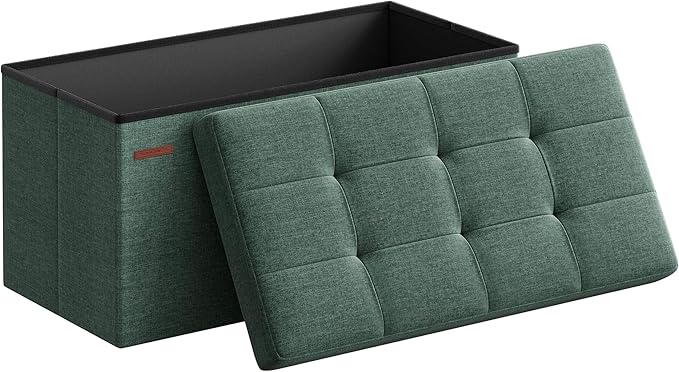 SONGMICS Mazie Collection - 30 Inches Folding Storage Ottoman Bench, Ottoman Foot Rest, End of Bed Bench, Storage Chest, Load 660 lb, for Living Room, Bedroom, Entryway, Retro Green ULSF047C01 by Unknown