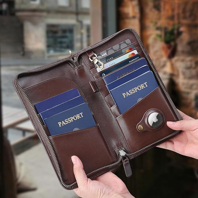 Polare Full Grain Leather Family Travel Passport Wallet and Documents Organizer RFID Blocking Case Holder Fits 6 Passports for Men and Women - Image 2