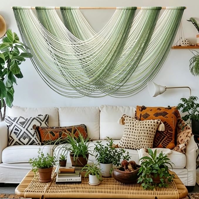 Macrame Wall Hanging Large Dip Dyed Boho Green Wall Art Decor 57"W*31"L | For Living Room Bedroom Styling Entryway Decor, Handmade Fiber Art, Textured Wall Artwork, Housewarming Gift, Ready to Hang by FLBER