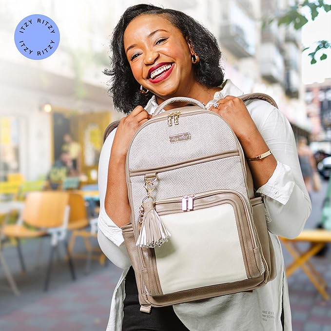 Itzy Ritzy Boss Plus Diaper Bag Backpack with 19 Pockets (Vanilla Latte) | Large Diaper Bag Backpack Includes 2 Insulated Bottle Pockets, Changing Pad, Stroller Clips, Padded Straps, Travel-Ready - Image 7