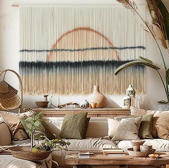 Jakalin Macrame Wall Hanging Sunset Dip Dye Boho Tapestry Handmade 57"x35" | Handmade Cotton Rope Boho Wall Decor for Living Room, Bedroom, Nursery, Large Macrame Banner for Wedding Backdrop by Jakalin