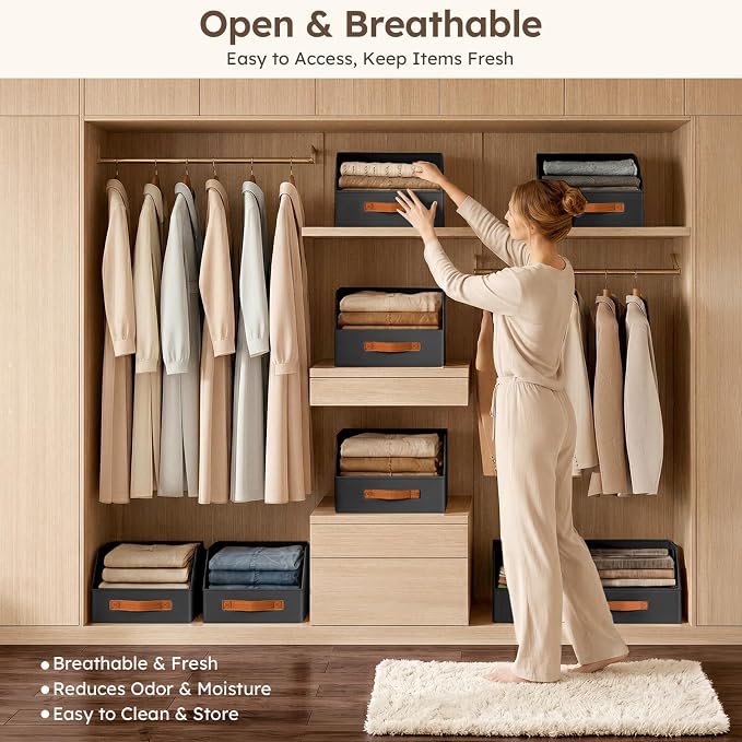 Fabric Storage Bins for Organizing - 8 Pack Large Trapezoid Collapsible Storage Bins with Front Handle, Closet Organizers and Storage for Bedroom, Home Shelves, Small Spaces, Black - Image 3