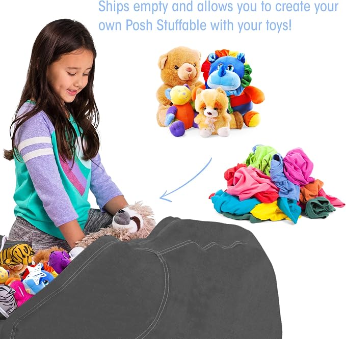 Posh Stuffable Kids Stuffed Animal Storage Bean Bag Chair Cover - Childrens Toy Organizer, X-Large 48" - Heather Gray - Image 3