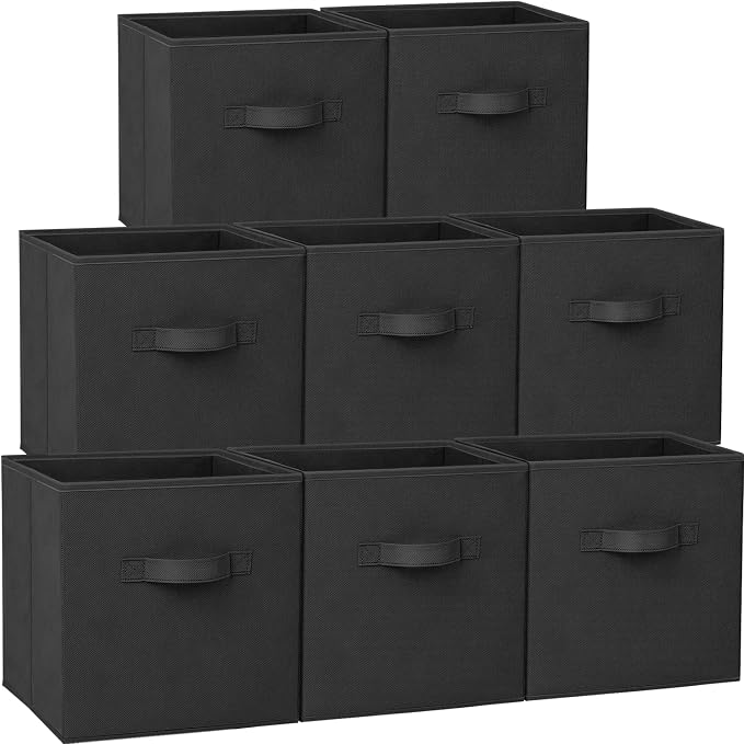 Large Storage Cubes - 13 Inch Heavy Duty Fabric Storage Bins for Shelves Closet, Cube Organizer - 8 Pack Collapsible Cube Storage Bins Baskets for Organizing Clothes Blankets Toys (Black) by Criusia