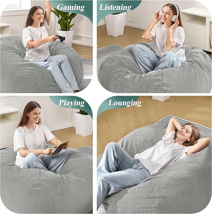 4FT Bean Bag Chair for Adults,Large Teardrop Beanbag with Filler | Beanbag Chair with Memory Foam Filled,Bean Bags with Handy Handle&Machine Washable Cover for Living Room,Bedroom-Light Grey - Image 6