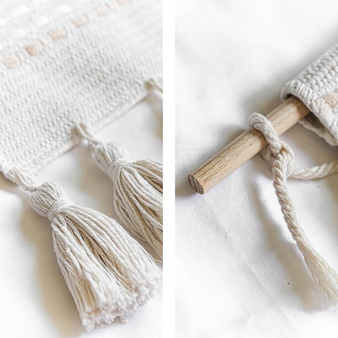 BlissBlush Long Vertical Wall Hanging Tapestry Woven Boho Farmhouse Decor Cream Beige Tassel Handmade Wall Art Decoration for Bedroom Living Room Dorm Nursery Apartment, 16x39 INCH - Image 7