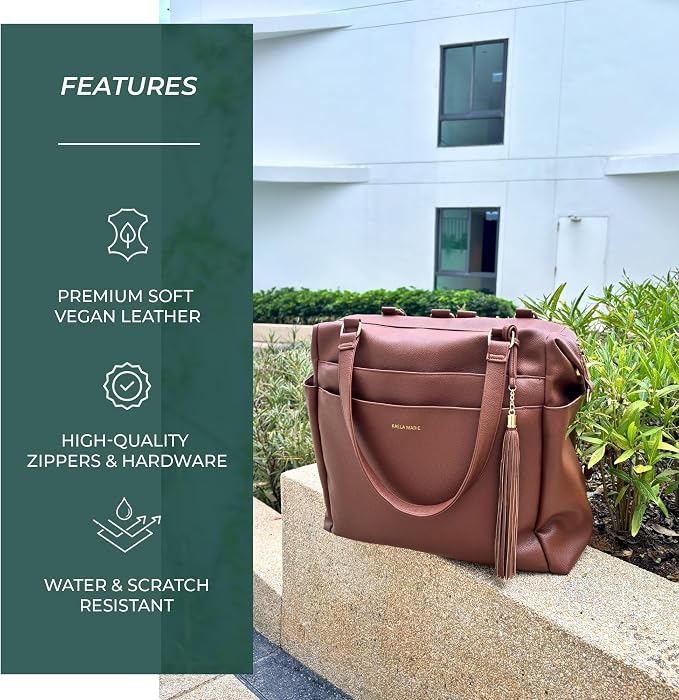 Large Diaper Bag Backpack, Vegan Leather Diaper Travel Tote Bag with Changing Pad and Stroller Straps - Image 2