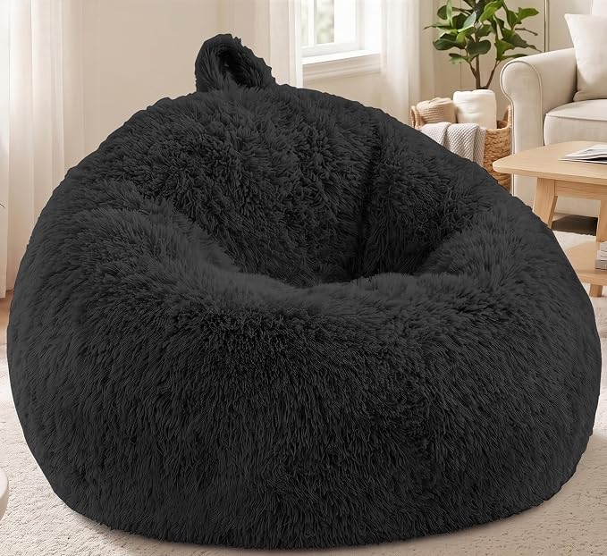 Stuffed Animal Storage Bean Bag Chair Cover, Soft Bean Bag Cover | Fluffy Faux Fur Stuffed Animal Storage Chair, Non-Slip Bottom, Fill with Plush Toys or Blankets, for Adults Teens Kids Girls by AZHCHKE
