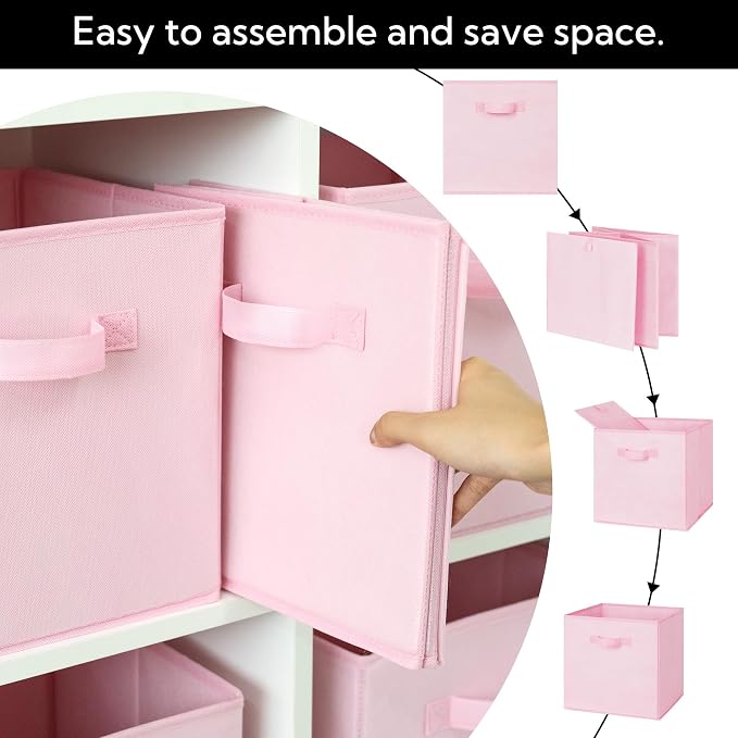 Cupic Cupid 6-Pack 11x11 Storage Cubes, Cube Storage Organizer, Pink | Foldable, Reinforced Front Handle, Holds Clothes, Toys, Blankets and More, Fits Closet, Cube Shelves, Nursery, Bedroom - Image 7