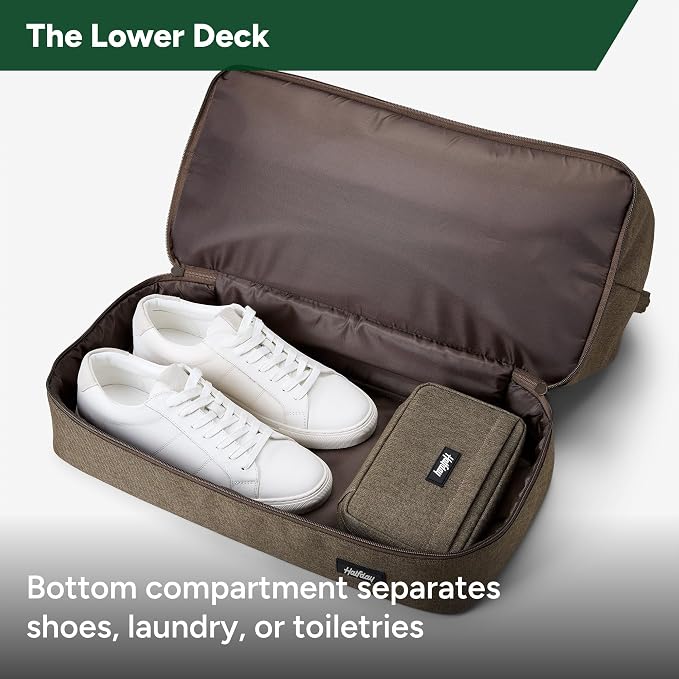 Halfday Double Decker Weekender 40L Travel Duffel Bag Water-Resistant, Dune | Overnight Carry-on with Bottom Shoe Compartment, Trolley Sleeve, Padded Strap, Interior Pockets, 3+ Days of Clothes - Image 3