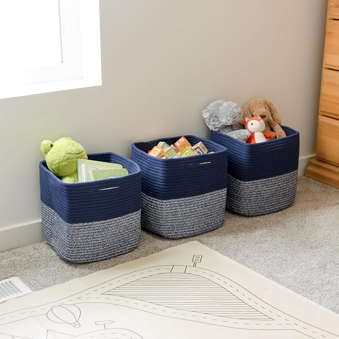NaturalCozy 13 Inch Cube Storage Bins Cotton Rope Woven Baskets for Organizing 3-Pack | 13 x 13 Storage Cubes | Fabric Square Storage Baskets for Shelves Organizer, Kids Toy Bins, Closet Baby Nursery - Image 5