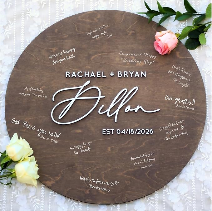 Personalized Round Guest Book Alternative Sign, Unique Guest Book Sign, Custom Alternative Guest Book, Wooden Guest Book, Wedding Ceremony Guestbook Sign (Design 3) - Image 7