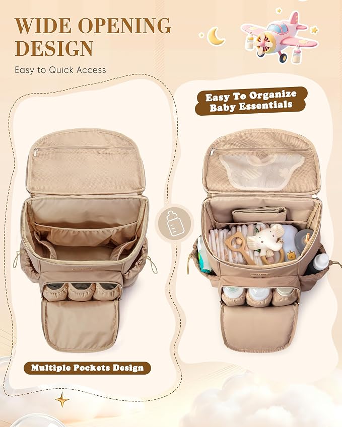 Marscamd Diaper Bag Backpack with Changing Pad, Large Baby Bag, Camel | with Stroller Straps, Insulted Bottle Pockets, Luggage sleeve, for Travel & Labor Delivery - Image 2