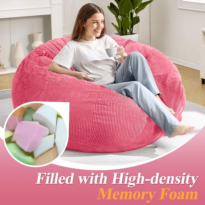 5FT Bean Bag Chair for Adults,Gaint Teardrop Beanbag with Filler | Beanbag Chair with Memory Foam Filled,Bean Bags with Handy Handle&Machine Washable Cover for Living Room,Bedroom-Pink - Image 4