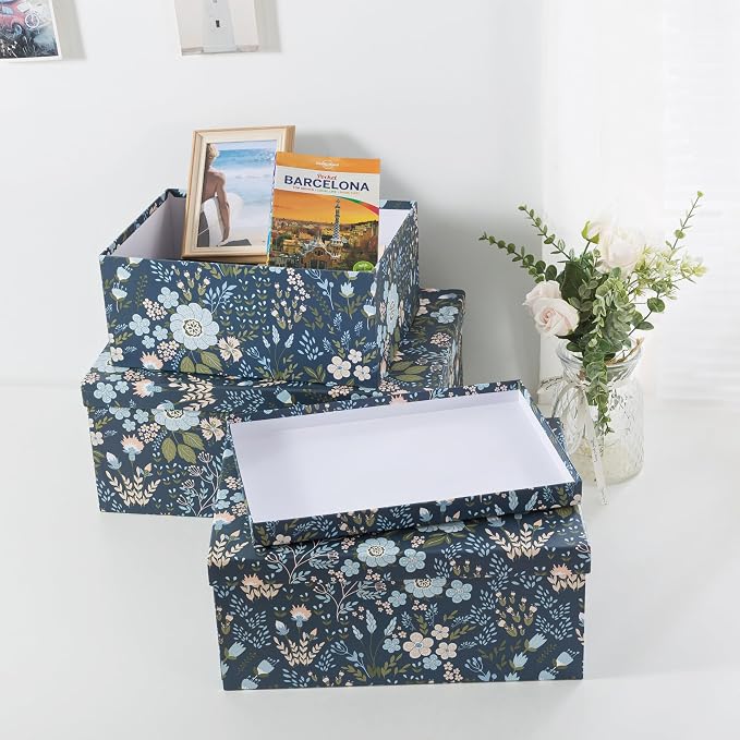 Soul & Lane - Nightfall Bloom Decorative Storage Boxes with Lids, Set of 3 | Large Nesting Cardboard Keepsake Boxes for Photos and Memories, Floral Photo Storage Containers for Home Decor - Image 4