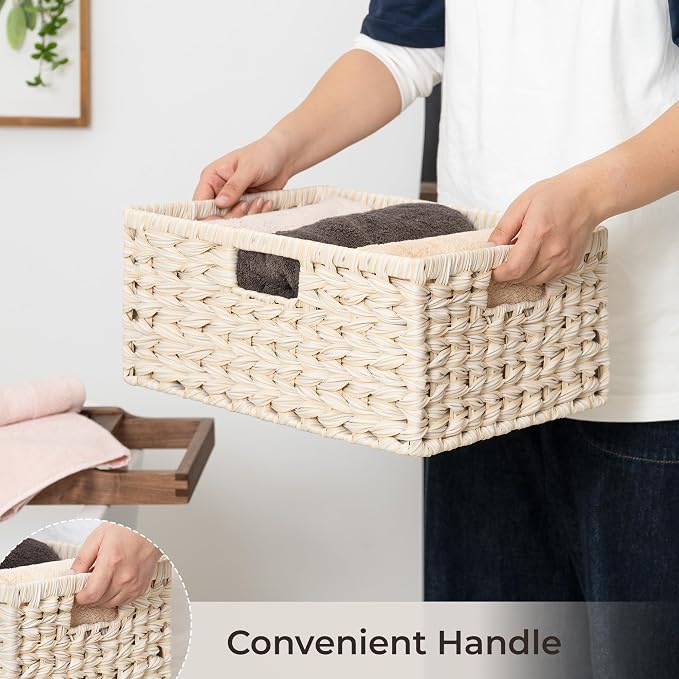 GRANNY SAYS Wicker Storage Baskets for Shelves, Waterproof Basket, 1-Pack | Plastic Wicker Baskets for Organizing, Woven Baskets for Shelves, Decorative Woven Basket for Storage, Entryway, Butter Milk - Image 6