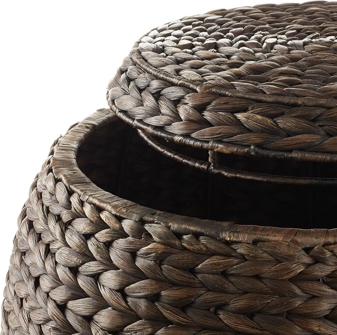 Casafield Round Storage Basket with Lid - Espresso Dark Brown, Handwoven Hyacinth Organizer for Laundry, Blanket, Plants, Bedroom, Living Room, Office - Image 5