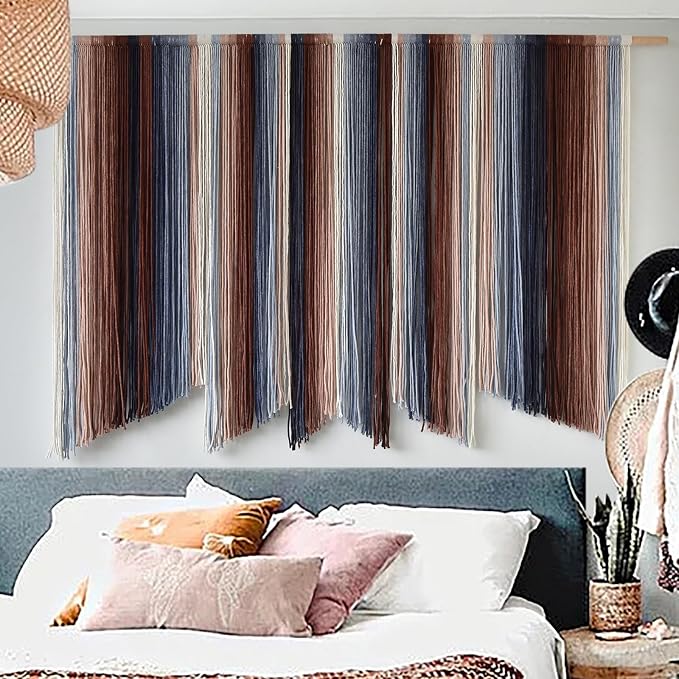 Macrame Wall Hanging Dip Dyed Large Yarn Wall Art Boho Home Decor 57"W*35"L | For Bedroom Living Room Wall Art, Home Styling, Apartment Decor, Wedding Decoration, Event Backdrop by IOWER