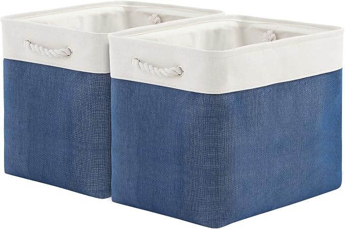 TcaFmac Organization and Storage Basket for Gifts Empty - 16x12x12 inch Large 2 Pack Collapsible Storage Bins for Shelves, Fabric Storage Cubes for Organizing Cloth Toy Kids (White & Jean Blue) by TcaFmac