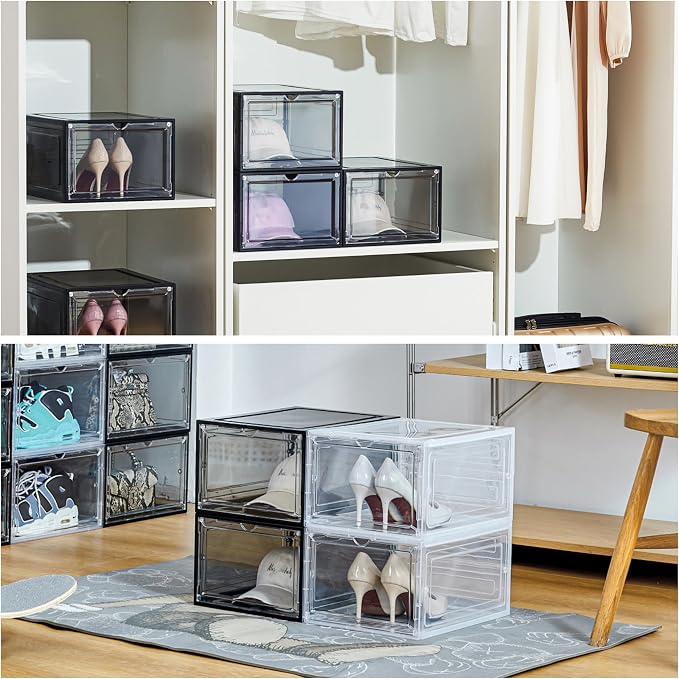 Attelite Upgrade Harder Solid Plastic Hat Organizer for Baseball Caps, 8 Pack Stackable Hat Storage Box with Clear Magnetic Door, Hat Rack(XL-Clear) - Image 6
