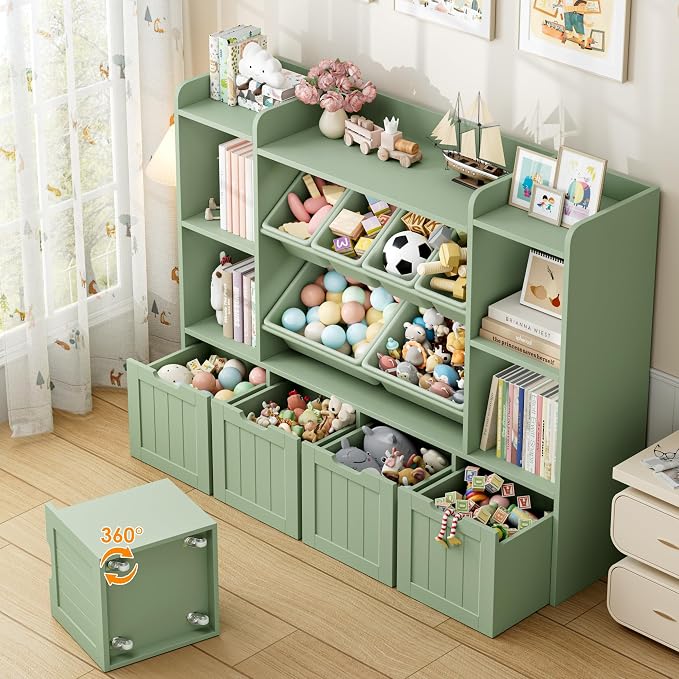 Toy Storage Organizer with Movable Drawer Toy Organizer for Kids | Large Toy Organizers and Storage with 6 Storage Cubbies, Kids Toy Storage and Toy Chest for Playroom and Kids Room, Green - Image 5