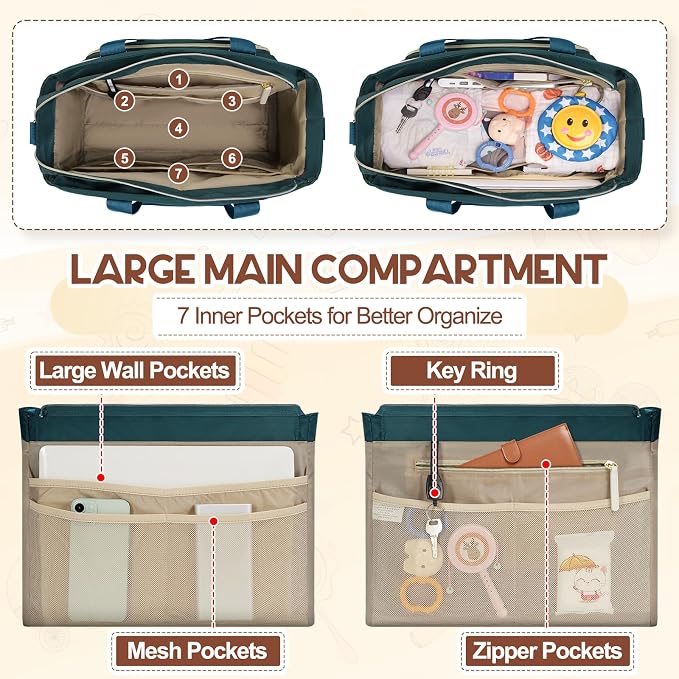RAINSMORE Diaper Bag Tote, Large Diaper Baby Bag Waterproof Multifunctional Diaper Bag with Pacifier Case & Changing Pad - Image 3