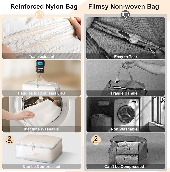 DIMJ Comforter Storage Bag - Large Capacity Ultra Space Saving Self Compression Organize for Duvet, Pillow, Bedding, Blanket Storage Organizer Nylon Compression Bags, Sheet Storage, Beige, 4 Pack - Image 5