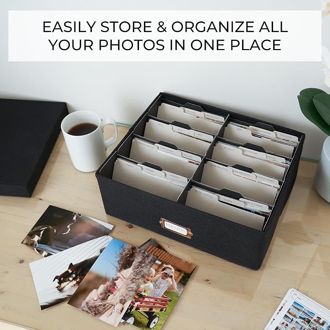 Decorative Photo Storage Box - Sturdy Linen Organizer Holds 1700 Photos | Organizer with Dividers Stores Up to 1700 4x6 Pictures - Portable Scrapbook Storage Containers with Lid - Image 2