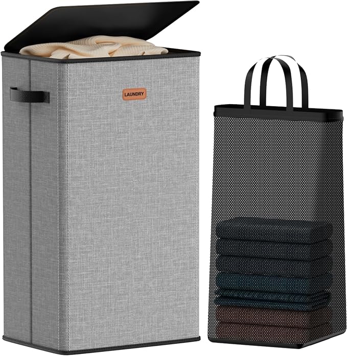 100L Laundry Hamper with Lid, Large Clothes Hampers with Removable Bag, Collapsible Laundry Basket for Bathroom, Bedroom, Laundry Room, Dorm, Grey by Vexalora
