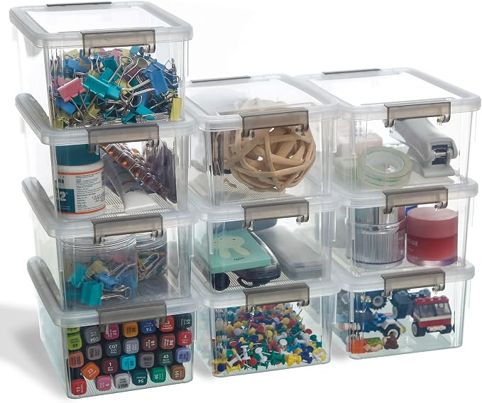 Citylife 2 PCS Storage Bins with Bamboo Lids & 10 PCS 1.3 QT Small Plastic Storage Container Stackable Box for Organizing - Image 6