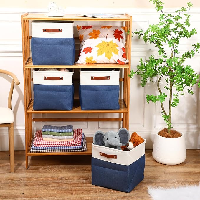 Uiifan 8 Pack 12 x 12 x 12 Inch Large Storage Baskets Collapsible Fabric Storage Cubes Bins with Handles for Shelves Closets Nursery Home Clothes Toys Organizers, Blue - Image 5