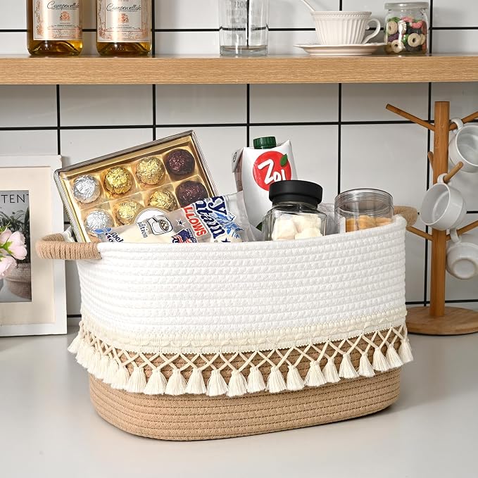 6 Pack Storage Basket for Shelves, Boho Cotton Rope Storage Bins with Heavy Tassel, Shelf Baskets Large Woven Baskets for Organizing, Cube Organizer Bins, Baby Laundry Basket for Clothes, Toys, Pets - Image 8