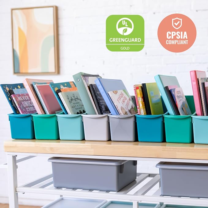 ECR4Kids Linking Plastic Storage Book Bin, Multipurpose Organization, Contemporary, 10-Piece | Durable plastic with built-in handles, interlocking, nestable, ideal for books, magazines, and files in a classroom or office - Image 6