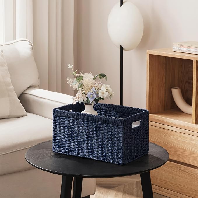 joybest Wicker Baskets for Shelves, Hand-woven Storage Baskets Green | 13.4L x 8.3W x 7.1H inch for Pantry, Kichen Organizing, Foldable Rectangular Bin with Handles, 2-pack - Image 6