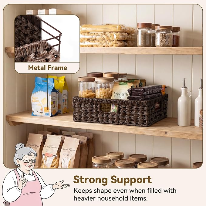 GRANNY SAYS Wicker Storage Baskets for Shelves, Brown Pantry Basket, 1-Pack | Waterproof Wicker Baskets for Organizing, Plastic Pantry Baskets for Organizing, Decorative Basket, Woven Baskets for Storage - Image 2